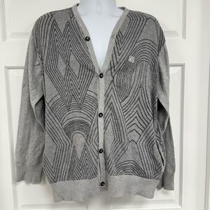 ENYCE Cardigan Sweater Mens XL Gray Black Graphic  Hip Hop Old School Vtg